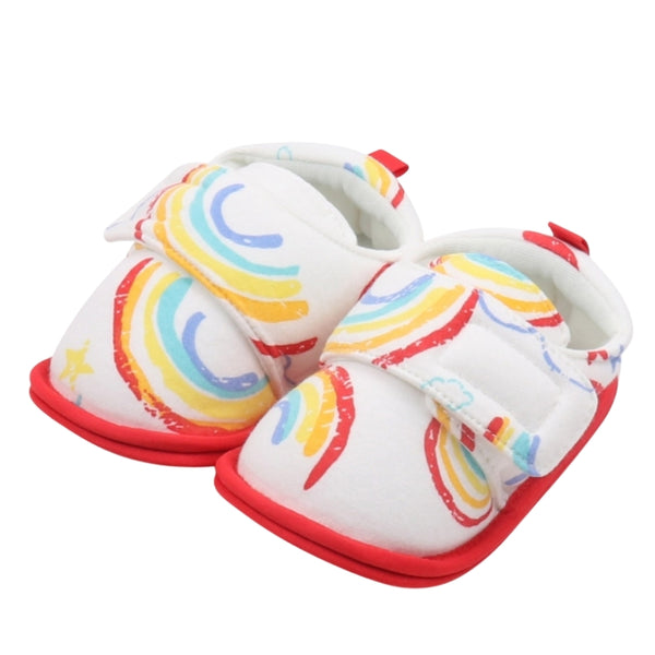 Baby Unisex Cotton Printed Velcro Booties (White,Red)-BT5179