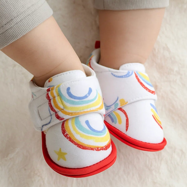 Baby Unisex Cotton Printed Velcro Booties (White,Red)-BT5179