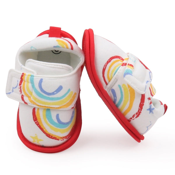 Baby Unisex Cotton Printed Velcro Booties (White,Red)-BT5179