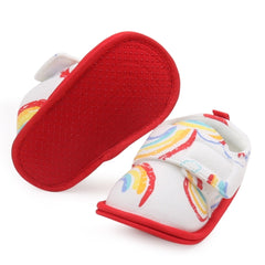 Baby Unisex Cotton Printed Velcro Booties (White,Red)-BT5179