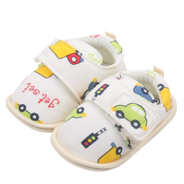 Baby Unisex Cotton Printed Velcro Booties (Cream)-BT5180