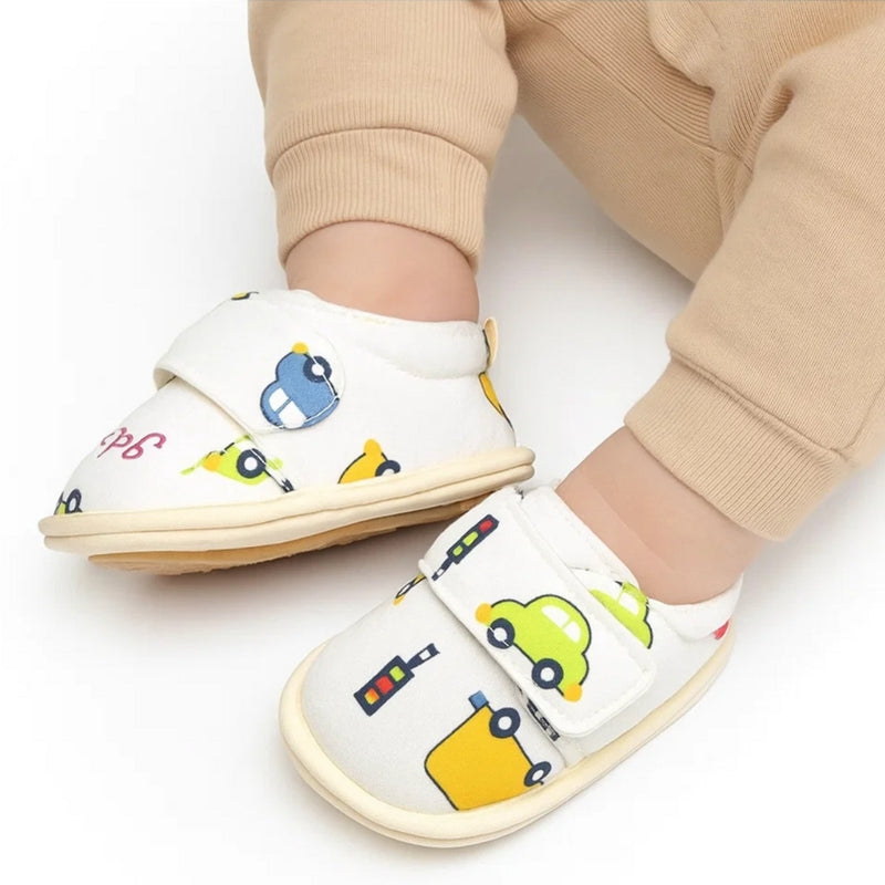 Baby Unisex Cotton Printed Velcro Booties (Cream)-BT5180
