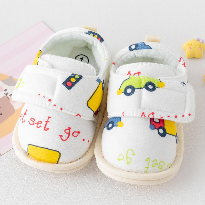 Baby Unisex Cotton Printed Velcro Booties (Cream)-BT5180