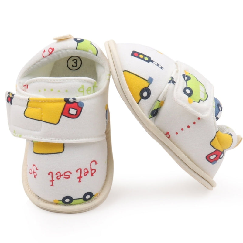 Baby Unisex Cotton Printed Velcro Booties (Cream)-BT5180