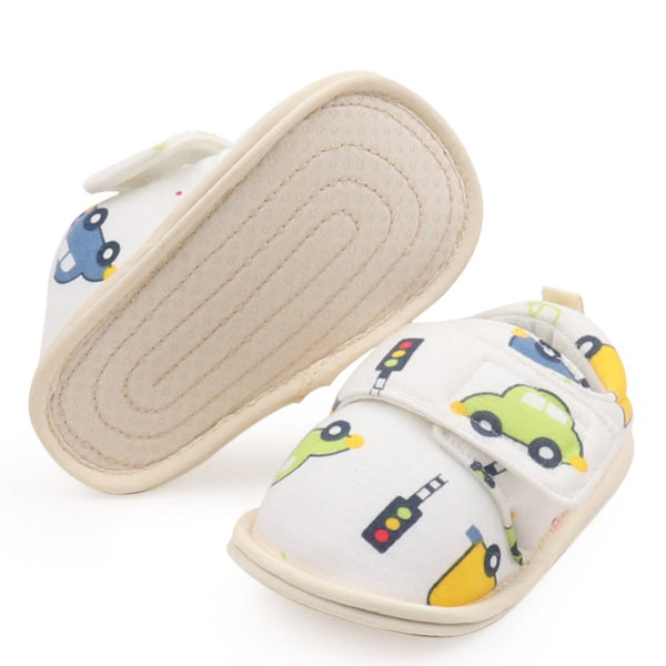 Baby Unisex Cotton Printed Velcro Booties (Cream)-BT5180