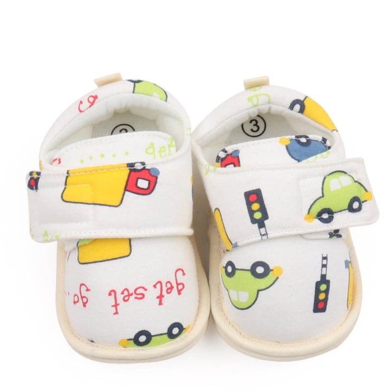 Baby Unisex Cotton Printed Velcro Booties (Cream)-BT5180