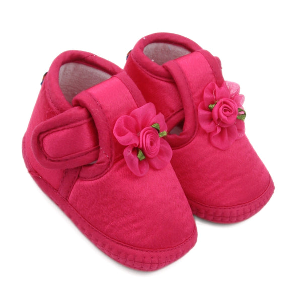 6 To 12 Months Baby Girls Satin Floral Booties (Rani)-BT5203