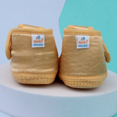 6 To 12 Months Baby Girls Satin Floral Booties (Yellow)-BT5204
