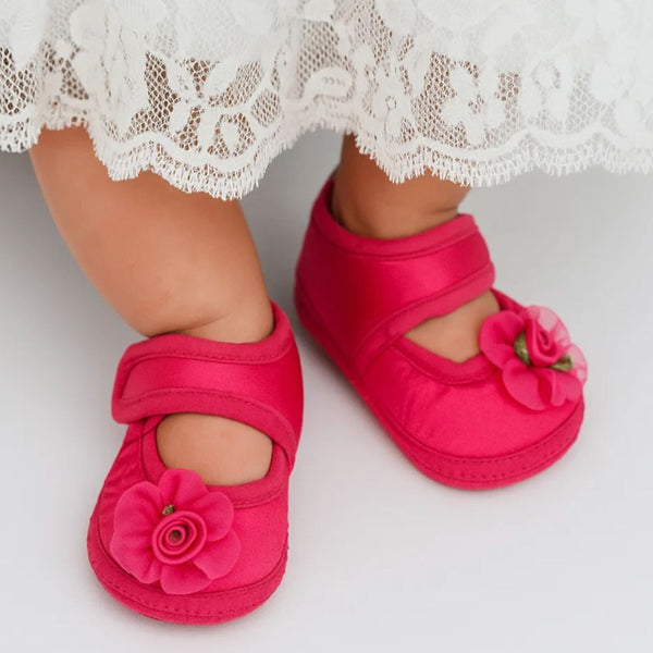 6 To 12 Months Baby Girls Satin Floral Sandal/Booties (Rani)-BT5206