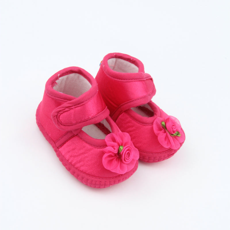 6 To 12 Months Baby Girls Satin Floral Sandal/Booties (Rani)-BT5206