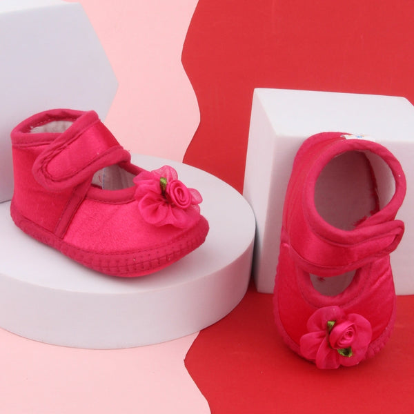 6 To 12 Months Baby Girls Satin Floral Sandal/Booties (Rani)-BT5206