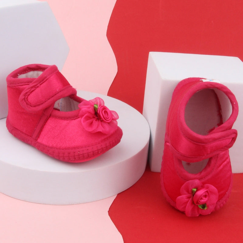 6 To 12 Months Baby Girls Satin Floral Sandal/Booties (Rani)-BT5206