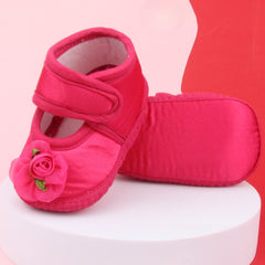 6 To 12 Months Baby Girls Satin Floral Sandal/Booties (Rani)-BT5206