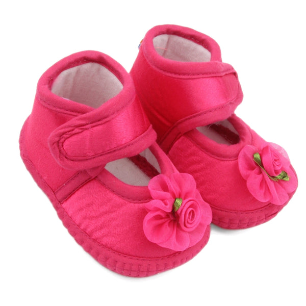 6 To 12 Months Baby Girls Satin Floral Sandal/Booties (Rani)-BT5206