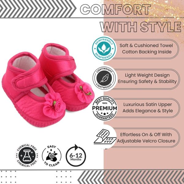 6 To 12 Months Baby Girls Satin Floral Sandal/Booties (Rani)-BT5206