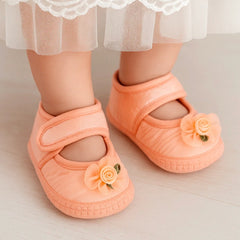 6 To 12 Months Baby Girls Satin Floral Sandal/Booties (Orange)-BT5207