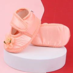 6 To 12 Months Baby Girls Satin Floral Sandal/Booties (Orange)-BT5207
