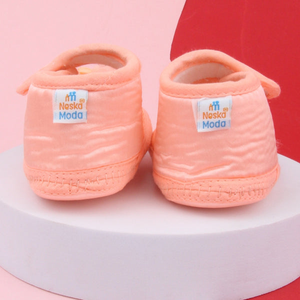 6 To 12 Months Baby Girls Satin Floral Sandal/Booties (Orange)-BT5207