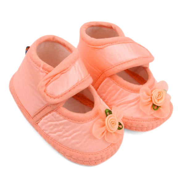 6 To 12 Months Baby Girls Satin Floral Sandal/Booties (Orange)-BT5207