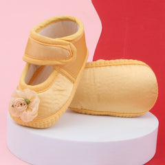 6 To 12 Months Baby Girls Satin Floral Sandal/Booties (Yellow)-BT5208