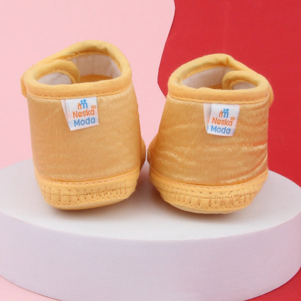 6 To 12 Months Baby Girls Satin Floral Sandal/Booties (Yellow)-BT5208