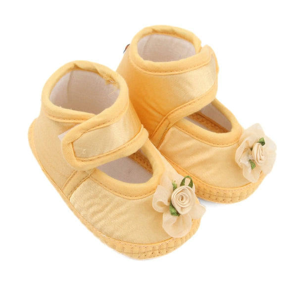 6 To 12 Months Baby Girls Satin Floral Sandal/Booties (Yellow)-BT5208