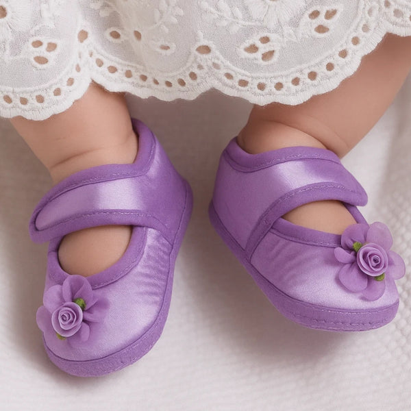 6 To 12 Months Baby Girls Satin Floral Sandal/Booties (Purple)-BT5209
