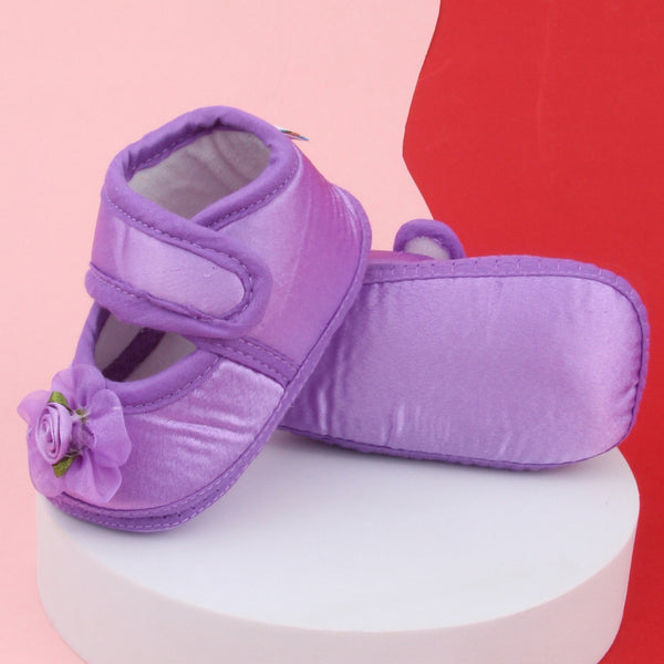 6 To 12 Months Baby Girls Satin Floral Sandal/Booties (Purple)-BT5209