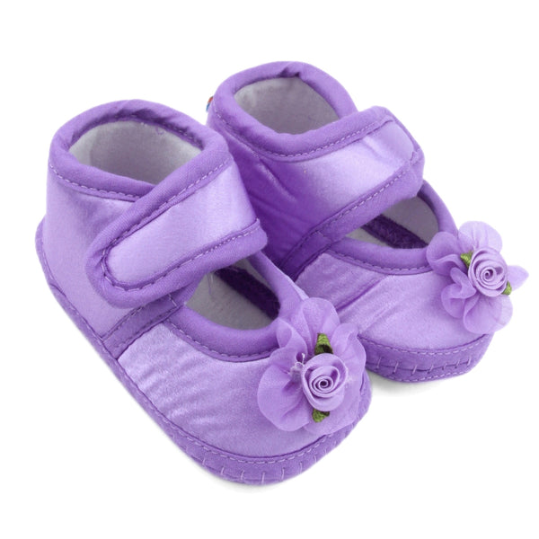 6 To 12 Months Baby Girls Satin Floral Sandal/Booties (Purple)-BT5209
