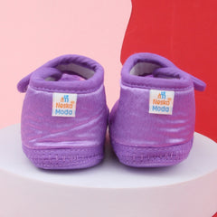 6 To 12 Months Baby Girls Satin Floral Sandal/Booties (Purple)-BT5209