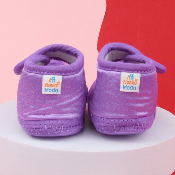 6 To 12 Months Baby Girls Satin Floral Sandal/Booties (Purple)-BT5209