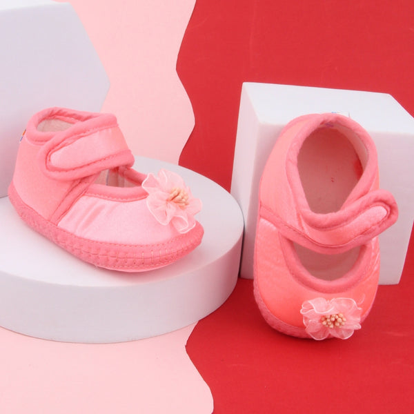 6 To 12 Months Baby Girls Satin Floral Sandal/Booties (Light Pink)-BT5210