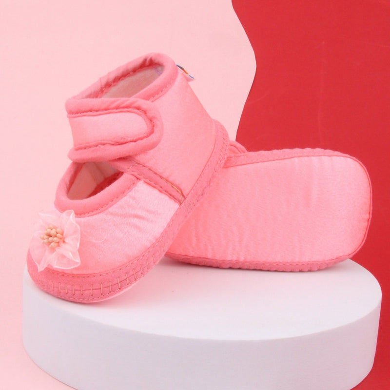 6 To 12 Months Baby Girls Satin Floral Sandal/Booties (Light Pink)-BT5210