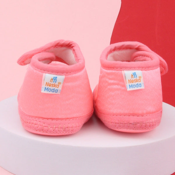 6 To 12 Months Baby Girls Satin Floral Sandal/Booties (Light Pink)-BT5210