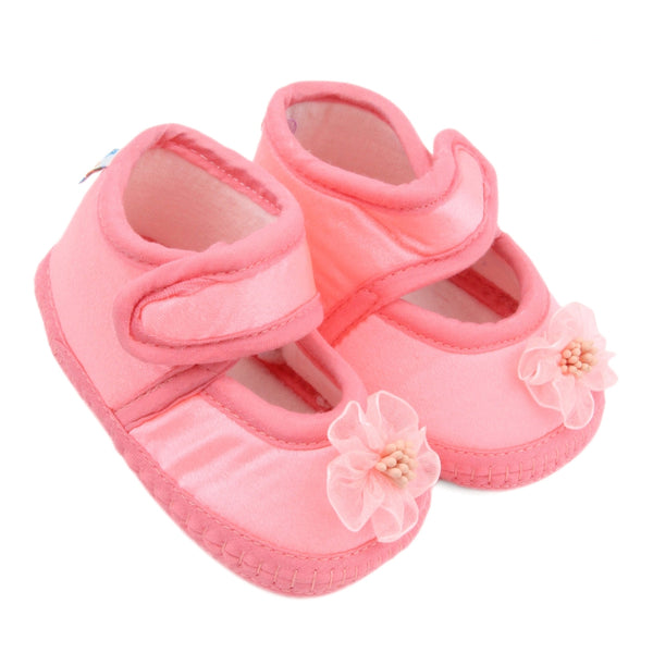6 To 12 Months Baby Girls Satin Floral Sandal/Booties (Light Pink)-BT5210