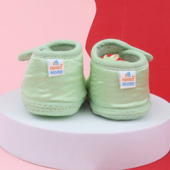 6 To 12 Months Baby Girls Satin Floral Sandal/Booties (Green)-BT5211