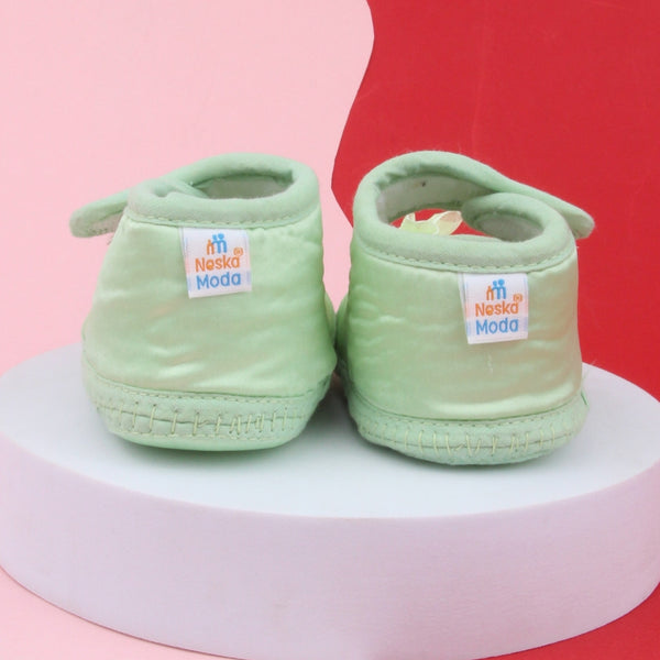 6 To 12 Months Baby Girls Satin Floral Sandal/Booties (Green)-BT5211