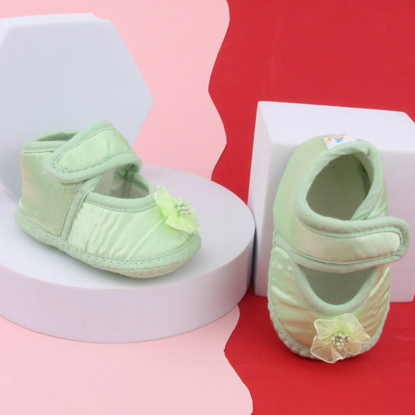 6 To 12 Months Baby Girls Satin Floral Sandal/Booties (Green)-BT5211
