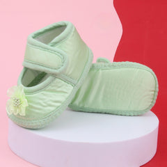 6 To 12 Months Baby Girls Satin Floral Sandal/Booties (Green)-BT5211
