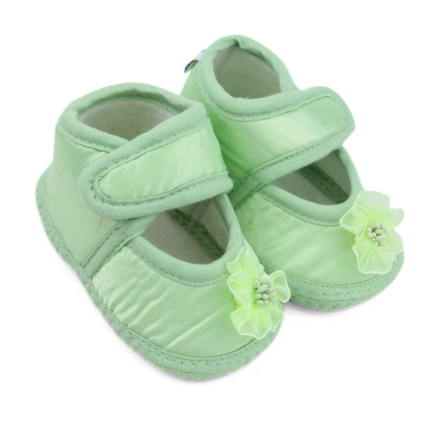 6 To 12 Months Baby Girls Satin Floral Sandal/Booties (Green)-BT5211