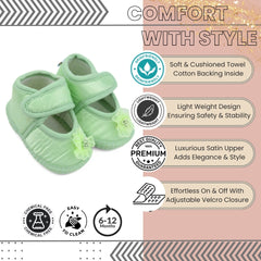 6 To 12 Months Baby Girls Satin Floral Sandal/Booties (Green)-BT5211