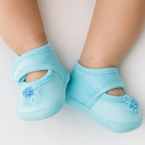 6 To 12 Months Baby Girls Satin Floral Sandal/Booties (Sky Blue)-BT5212