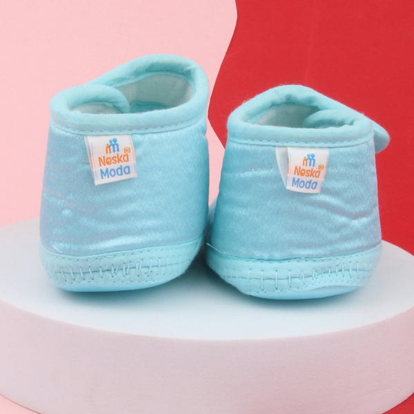 6 To 12 Months Baby Girls Satin Floral Sandal/Booties (Sky Blue)-BT5212