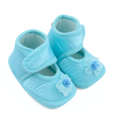 6 To 12 Months Baby Girls Satin Floral Sandal/Booties (Sky Blue)-BT5212