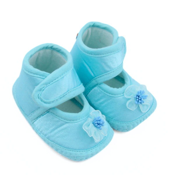 6 To 12 Months Baby Girls Satin Floral Sandal/Booties (Sky Blue)-BT5212