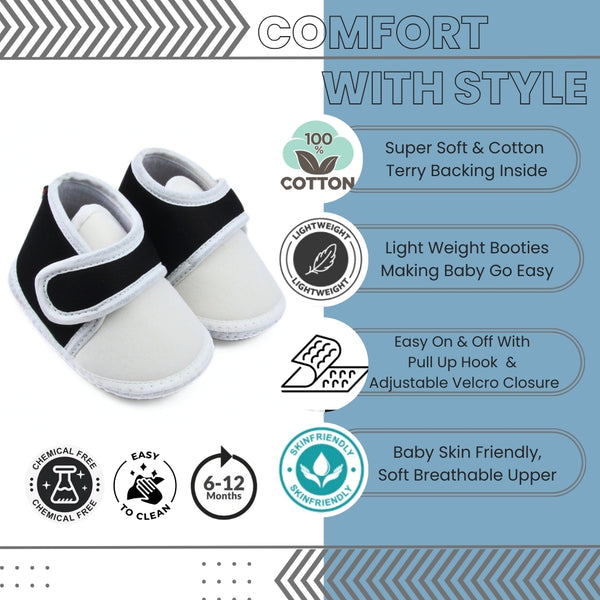 6 To 12 Months Baby Boys & Baby Girls Cute Soft Cotton Pre-Walker Sports Booties (WhiteBlack)-BT5213