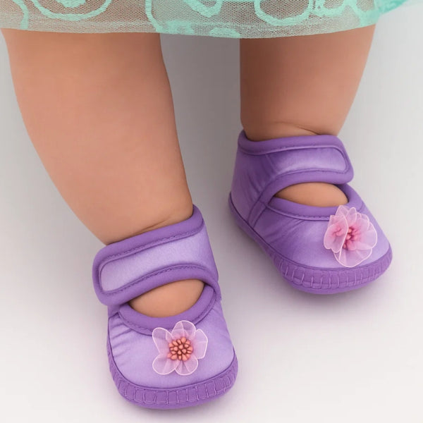 6 To 12 Months Baby Girls Satin Floral Sandal/Booties (Purple)-BT5214