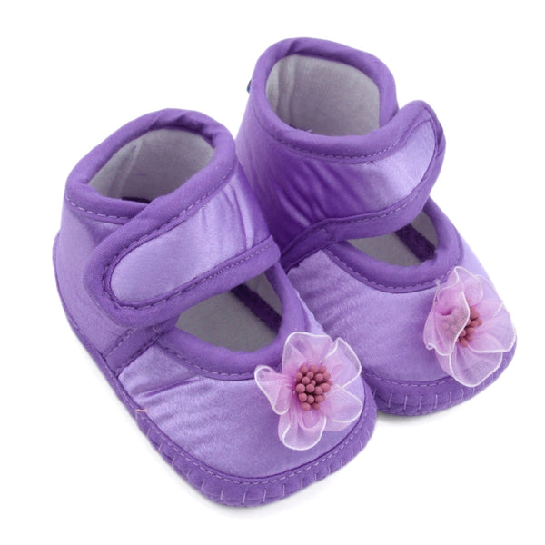 6 To 12 Months Baby Girls Satin Floral Sandal/Booties (Purple)-BT5214