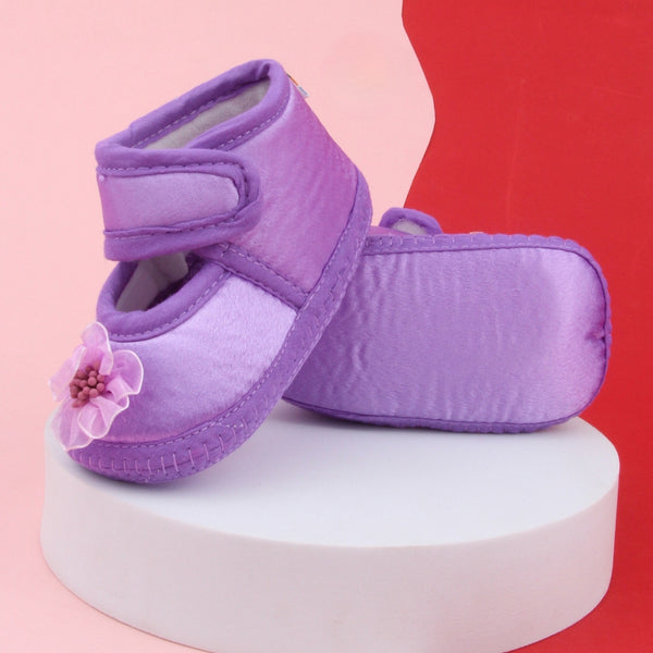 6 To 12 Months Baby Girls Satin Floral Sandal/Booties (Purple)-BT5214