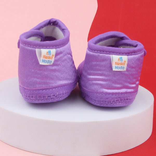 6 To 12 Months Baby Girls Satin Floral Sandal/Booties (Purple)-BT5214